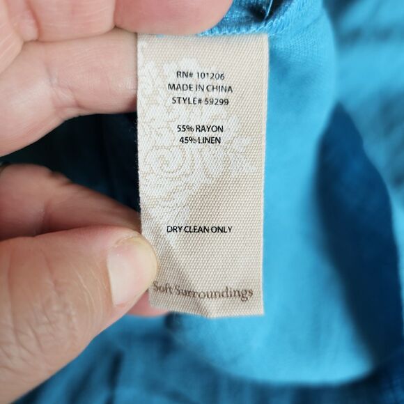 Soft Surroundings Cold Shoulder Tunic Top 2X Linen Blend Teal Blue Pockets - Picture 4 of 5